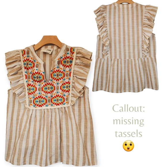 Savanna Jane Marisol Embroidery Short Flutter Sleeves Top sz Med - Picture 4 of 7